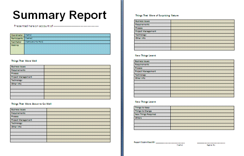 Summary Report Template Free Report Templates